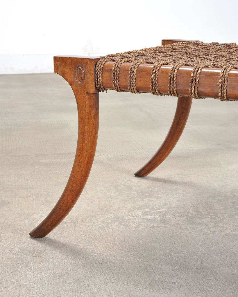 Pair of Robsjohn-Gibbings Style Walnut Klismos Rope Benches