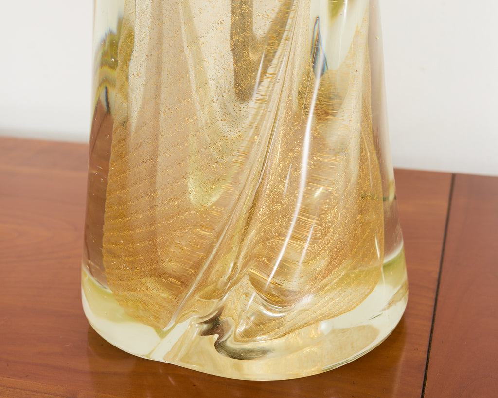 Pair of Murano Gilt Swirl Glass Lamps by Salviati