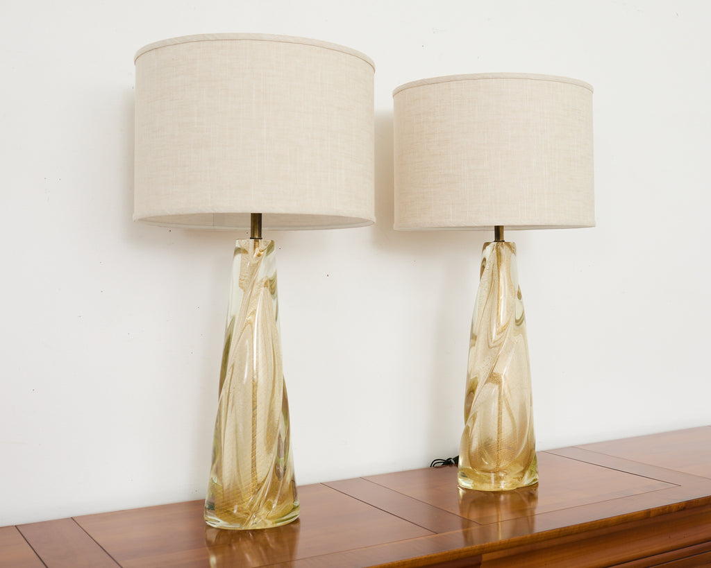Pair of Murano Gilt Swirl Glass Lamps by Salviati