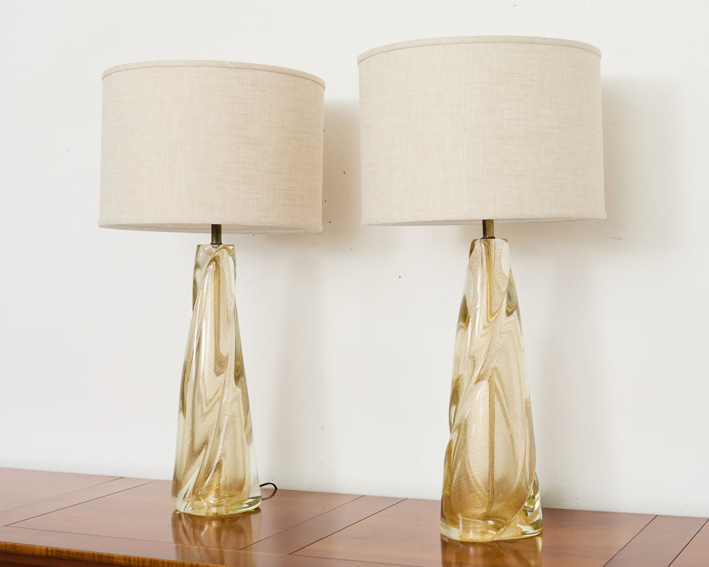 Pair of Murano Gilt Swirl Glass Lamps by Salviati