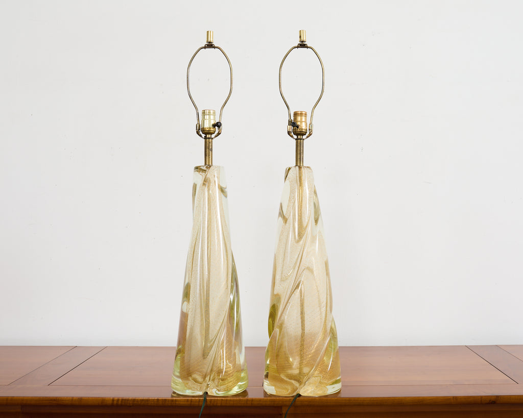 Pair of Murano Gilt Swirl Glass Lamps by Salviati