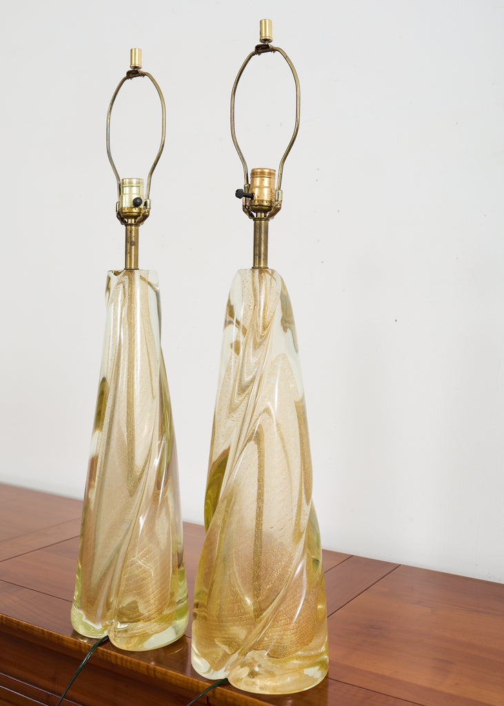 Pair of Murano Gilt Swirl Glass Lamps by Salviati