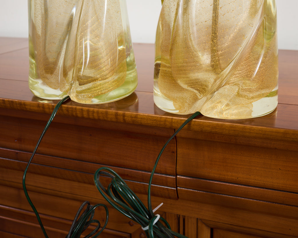 Pair of Murano Gilt Swirl Glass Lamps by Salviati