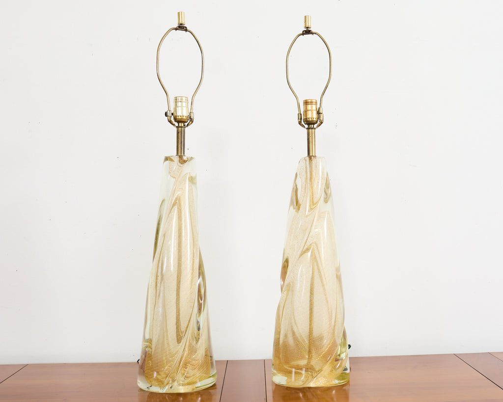 Pair of Murano Gilt Swirl Glass Lamps by Salviati