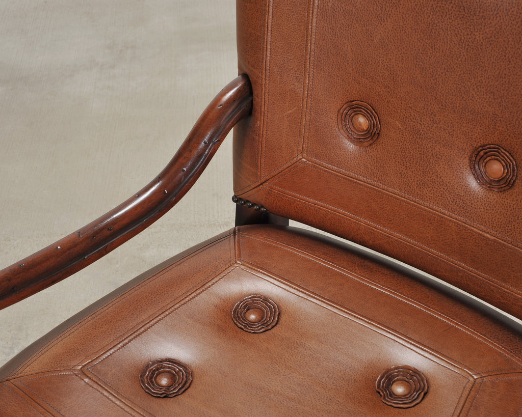 Pair of Louis XIII Baroque Style Mahogany Leather Armchairs
