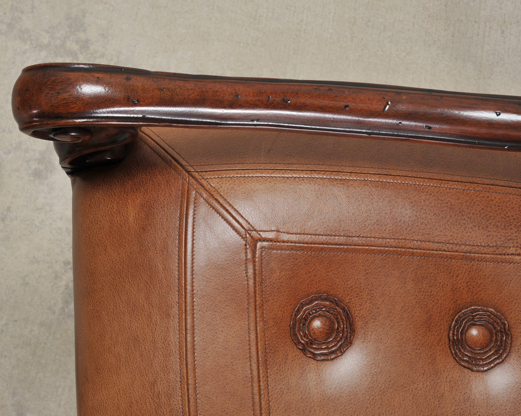 Pair of Louis XIII Baroque Style Mahogany Leather Armchairs
