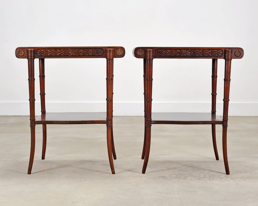 Pair of Regency Style Mahogany Leather Top Drink Side Tables