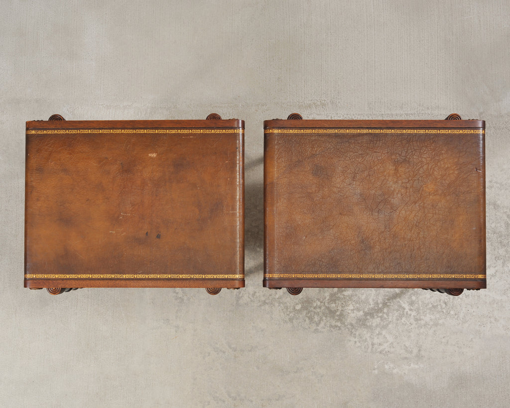 Pair of Regency Style Mahogany Leather Top Drink Side Tables