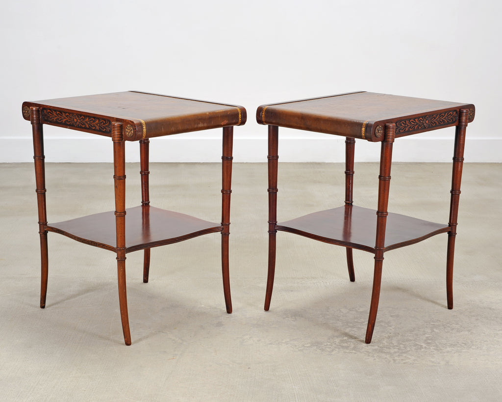 Pair of Regency Style Mahogany Leather Top Drink Side Tables