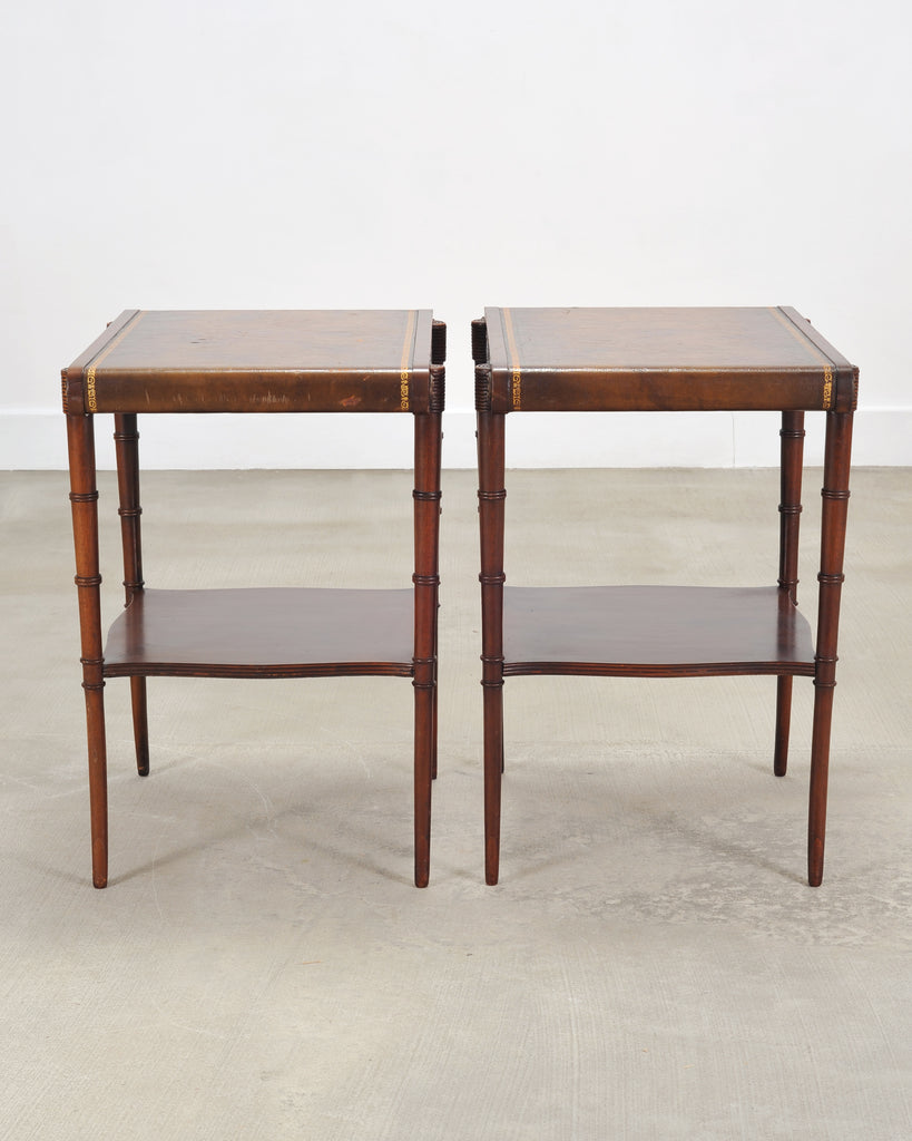 Pair of Regency Style Mahogany Leather Top Drink Side Tables