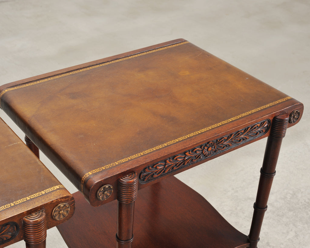 Pair of Regency Style Mahogany Leather Top Drink Side Tables