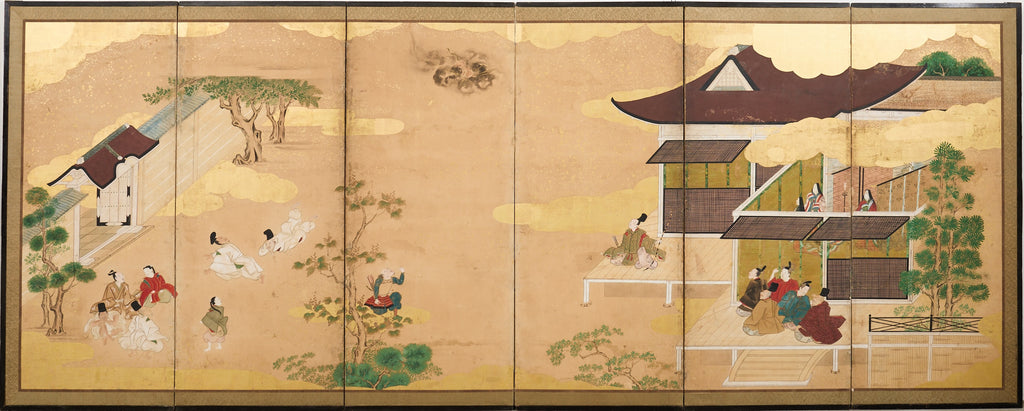 Pair Japanese Edo Six Panel Screens Legend of Minamoto