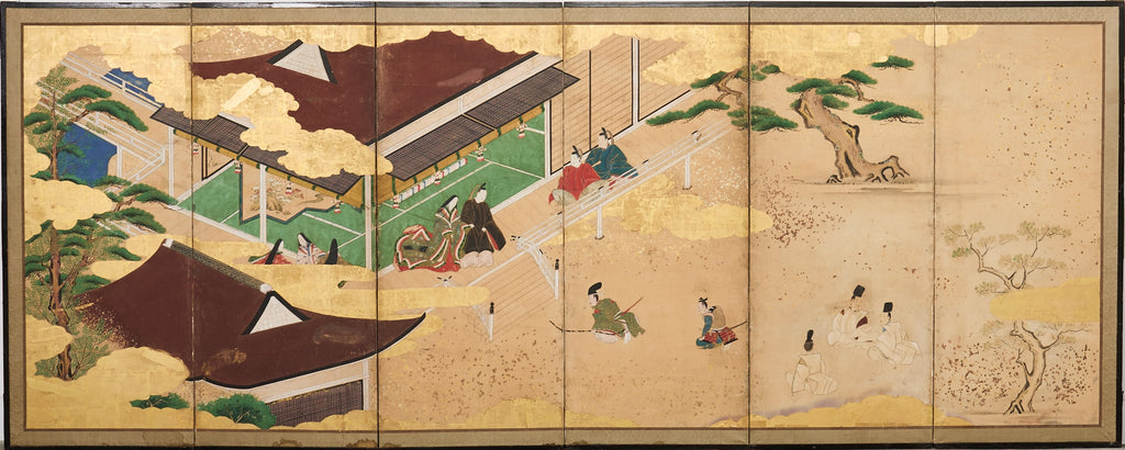 Pair Japanese Edo Six Panel Screens Legend of Minamoto