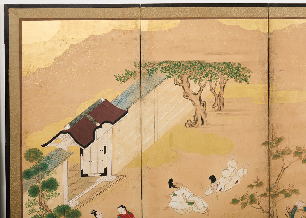 Pair Japanese Edo Six Panel Screens Legend of Minamoto