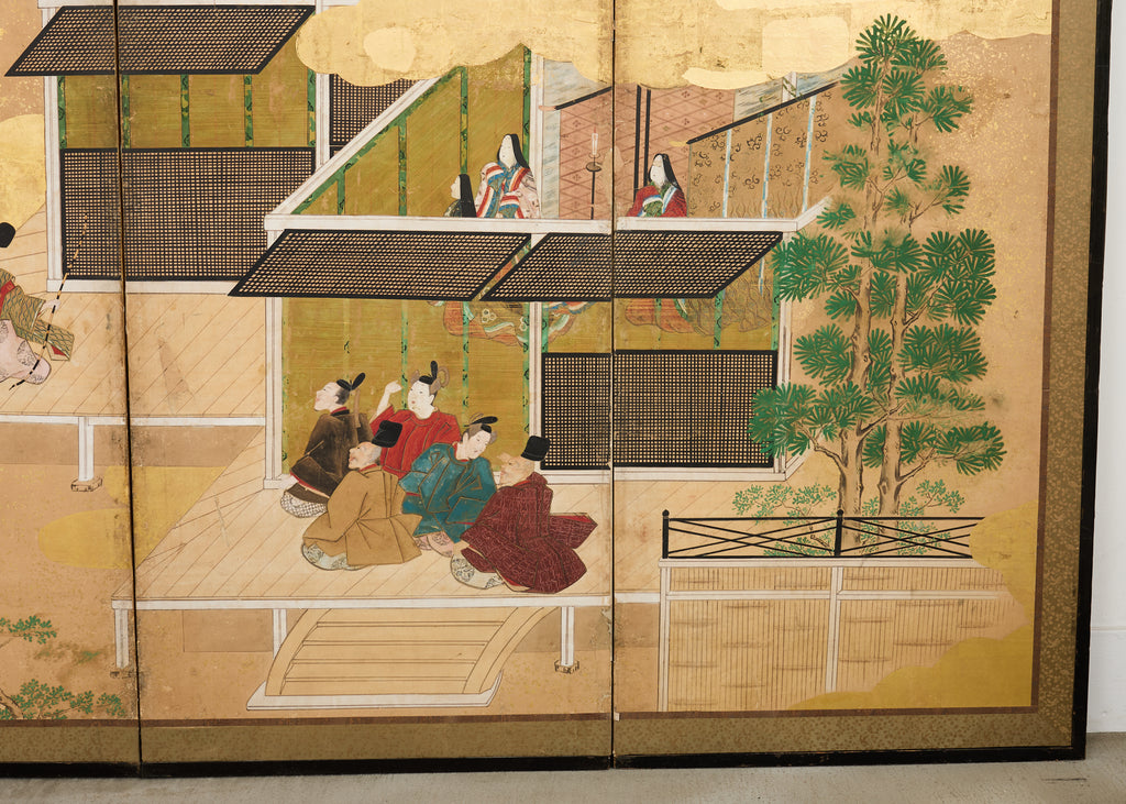 Pair Japanese Edo Six Panel Screens Legend of Minamoto