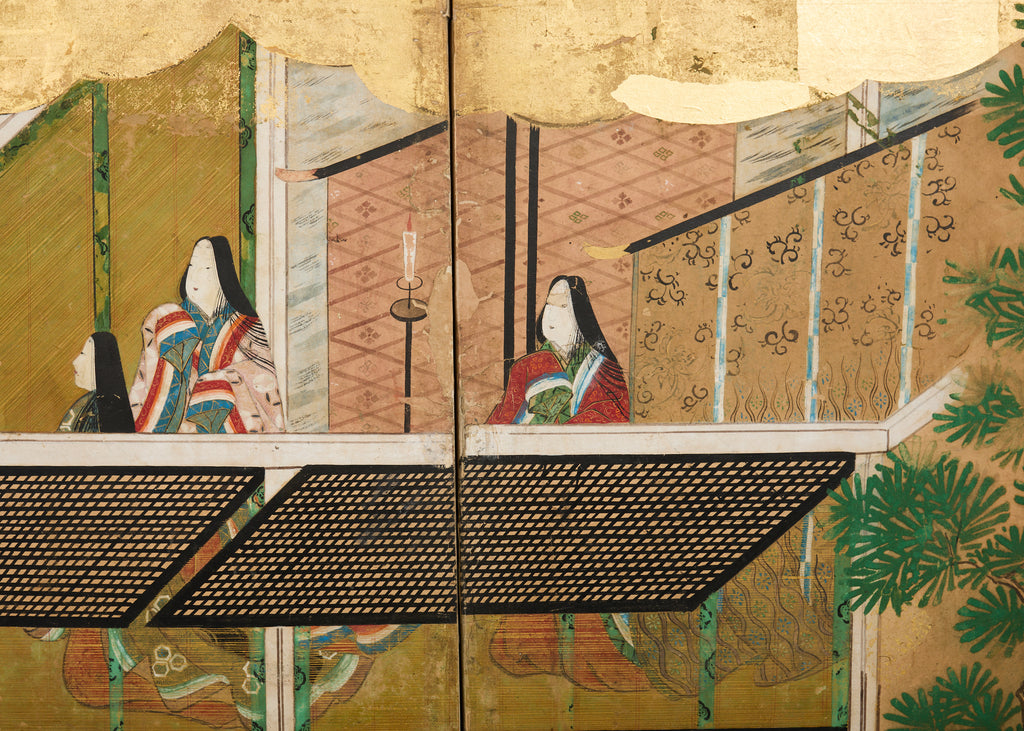 Pair Japanese Edo Six Panel Screens Legend of Minamoto
