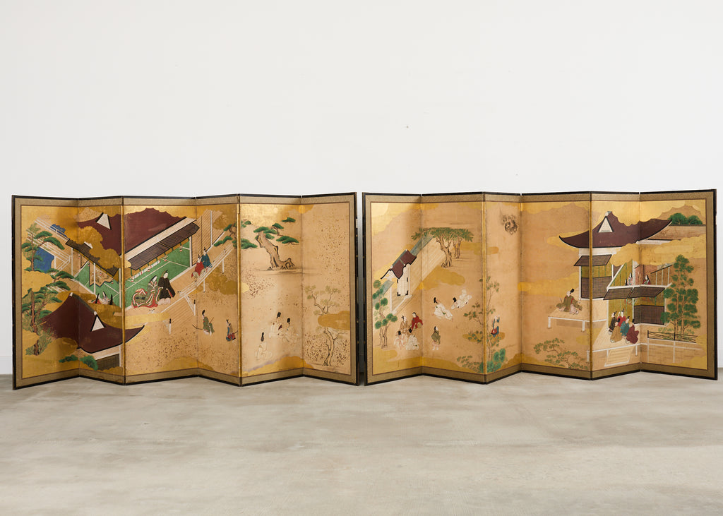 Pair Japanese Edo Six Panel Screens Legend of Minamoto