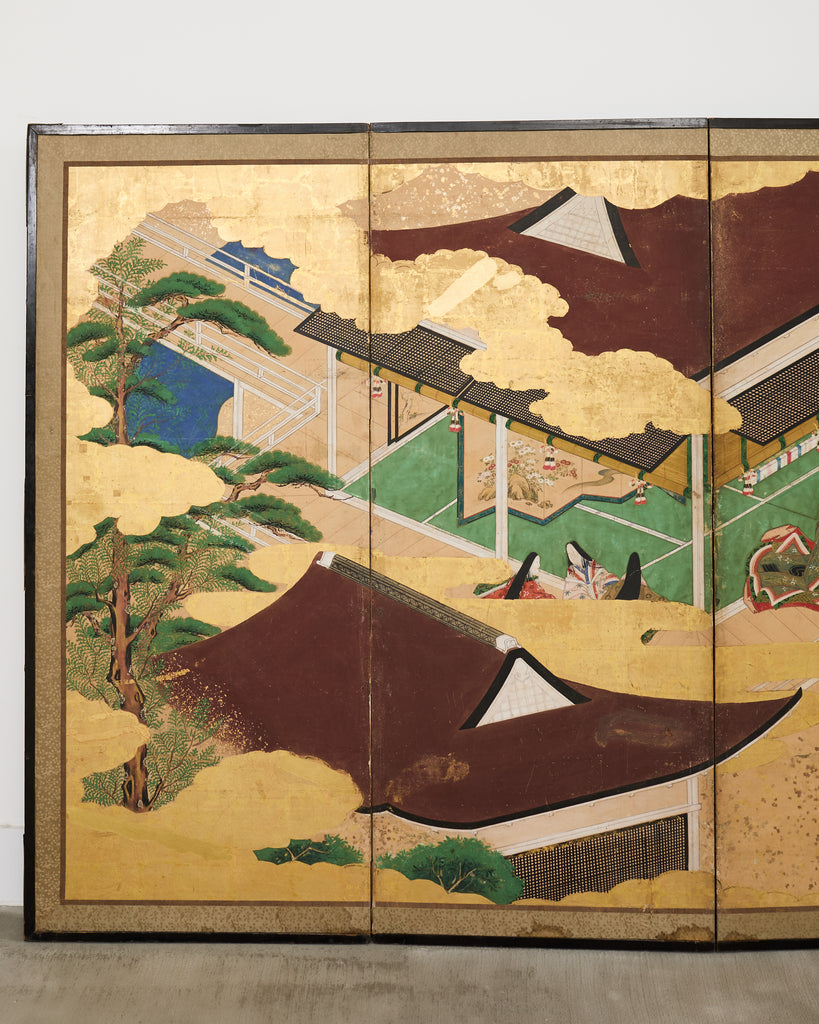 Pair Japanese Edo Six Panel Screens Legend of Minamoto