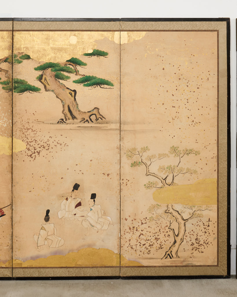 Pair Japanese Edo Six Panel Screens Legend of Minamoto