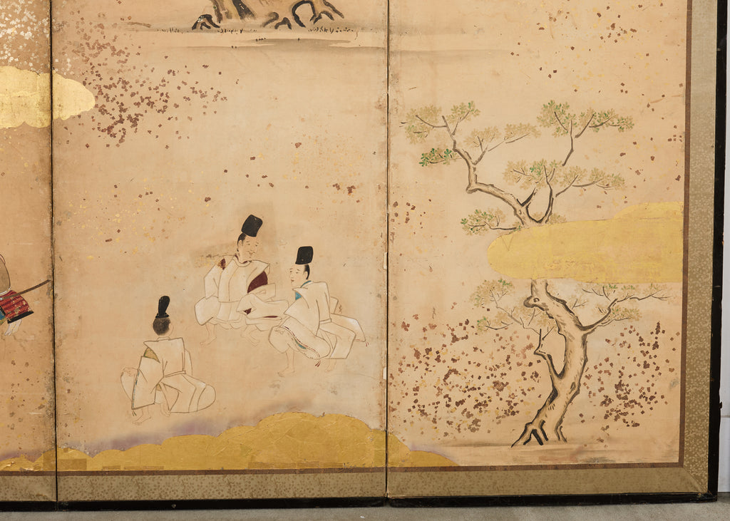 Pair Japanese Edo Six Panel Screens Legend of Minamoto
