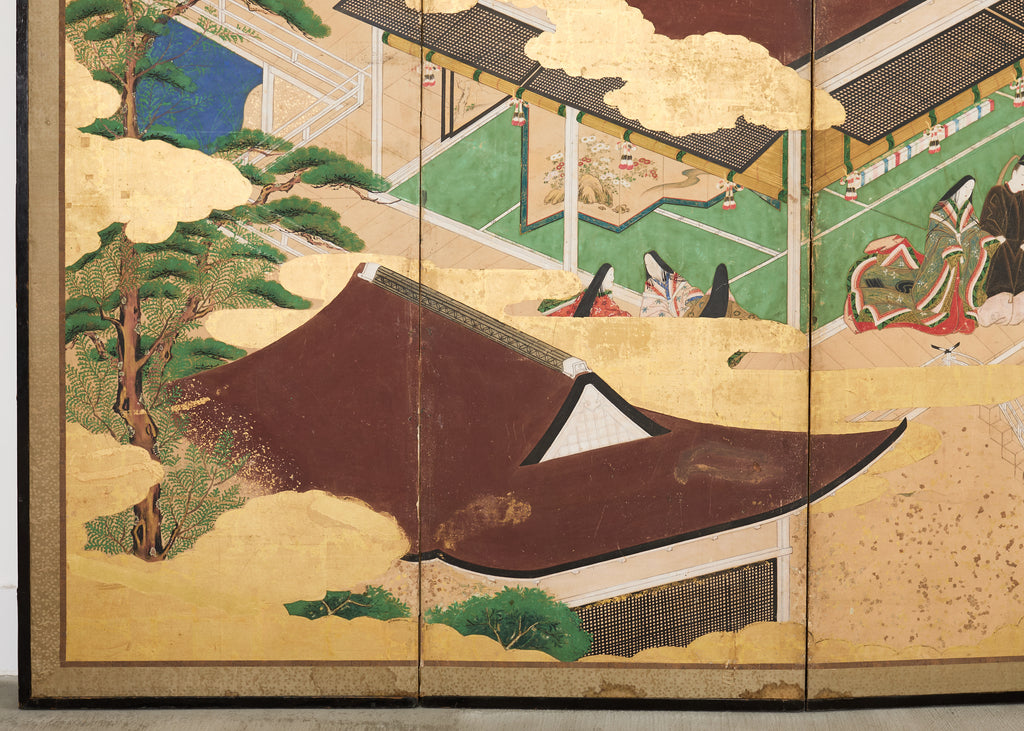 Pair Japanese Edo Six Panel Screens Legend of Minamoto