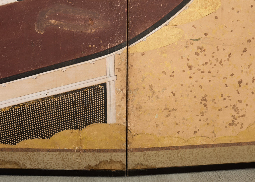 Pair Japanese Edo Six Panel Screens Legend of Minamoto