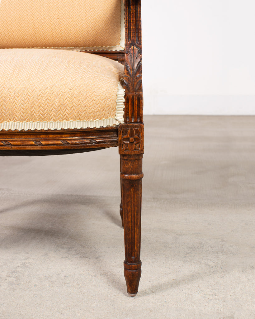 Pair of French Louis XVI Carved Walnut Fauteuil Armchairs