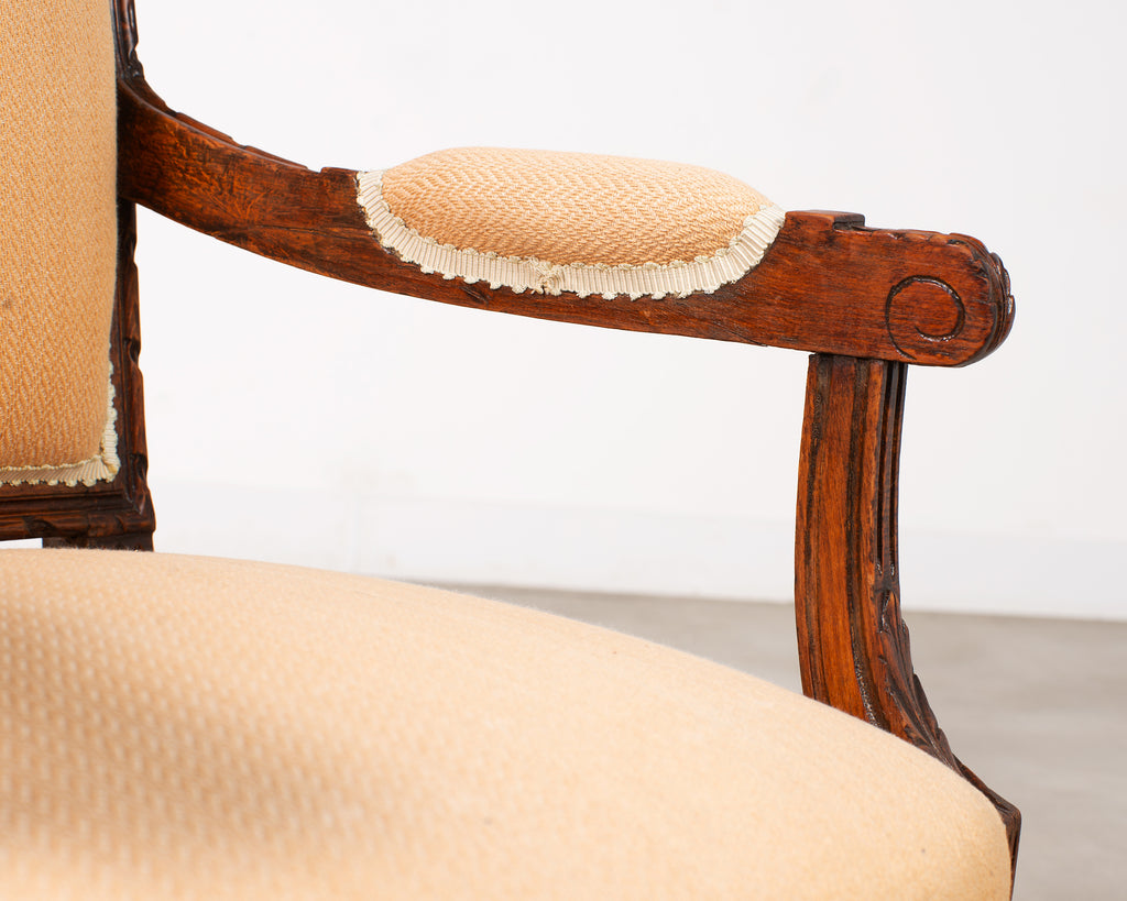 Pair of French Louis XVI Carved Walnut Fauteuil Armchairs