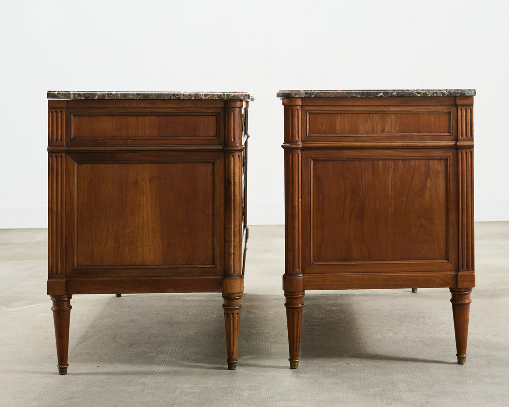 Pair of Louis XVI Style Marble Top Commodes Chest of Drawers