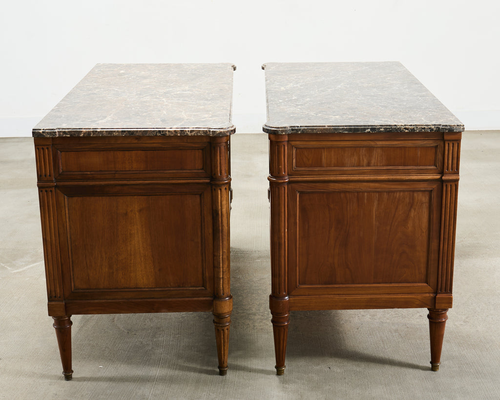 Pair of Louis XVI Style Marble Top Commodes Chest of Drawers