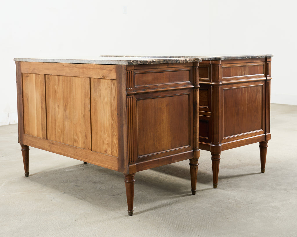 Pair of Louis XVI Style Marble Top Commodes Chest of Drawers