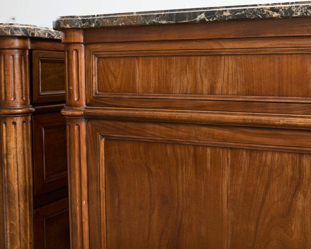 Pair of Louis XVI Style Marble Top Commodes Chest of Drawers