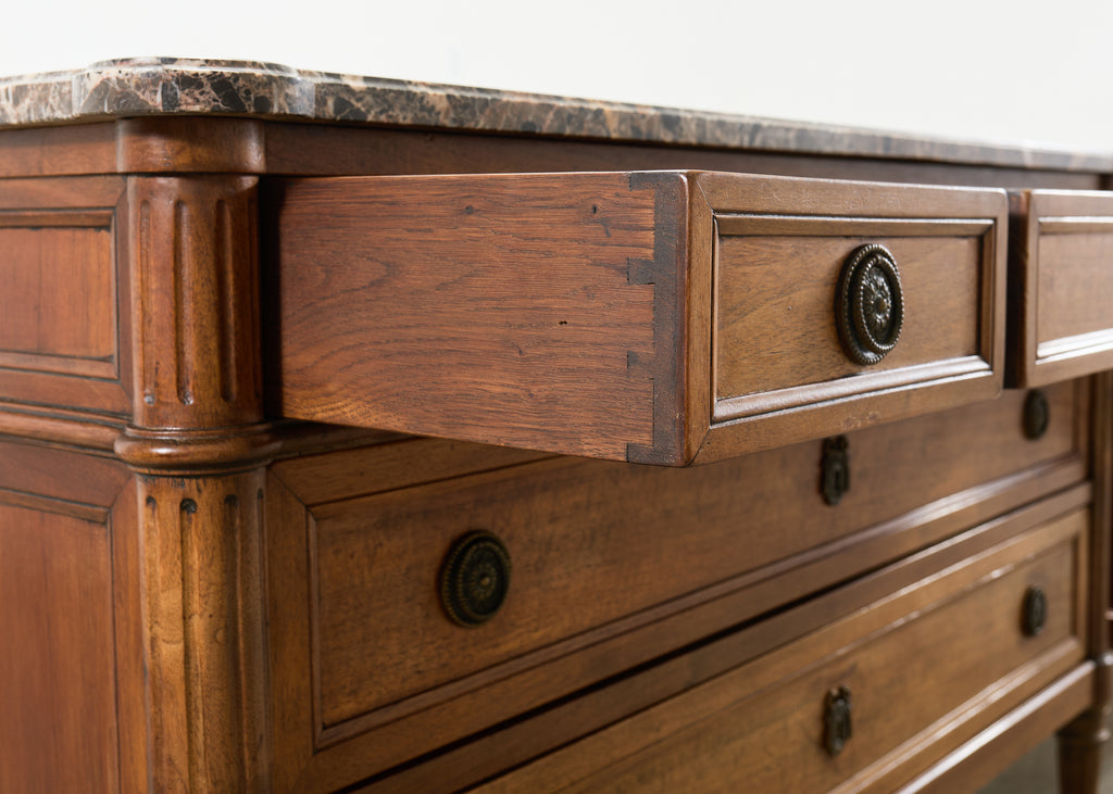Pair of Louis XVI Style Marble Top Commodes Chest of Drawers
