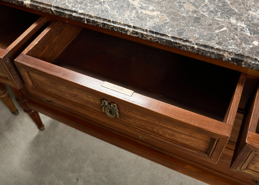 Pair of Louis XVI Style Marble Top Commodes Chest of Drawers