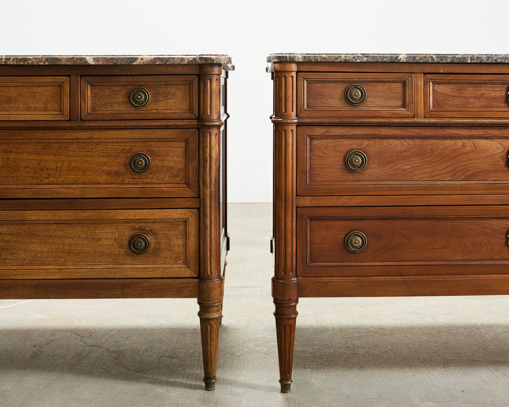 Pair of Louis XVI Style Marble Top Commodes Chest of Drawers