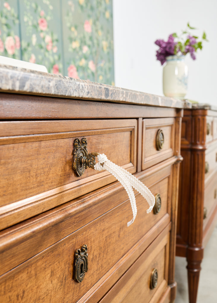 Pair of Louis XVI Style Marble Top Commodes Chest of Drawers