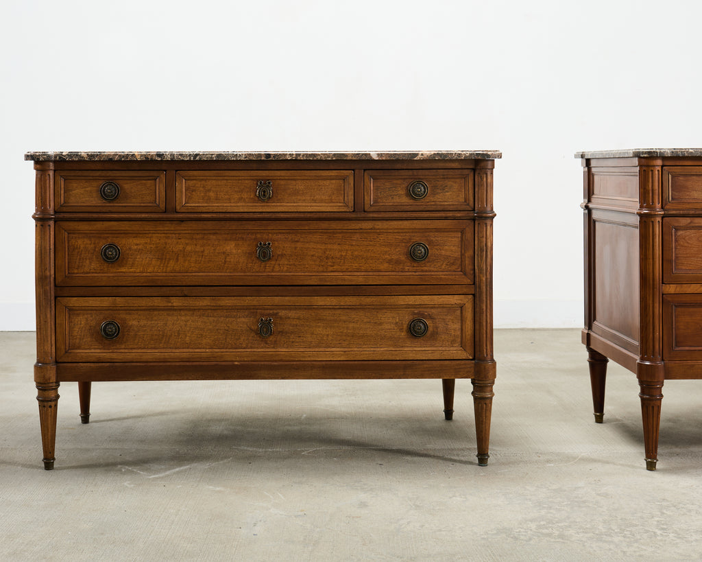 Pair of Louis XVI Style Marble Top Commodes Chest of Drawers