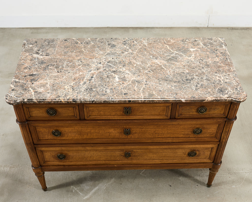 Pair of Louis XVI Style Marble Top Commodes Chest of Drawers