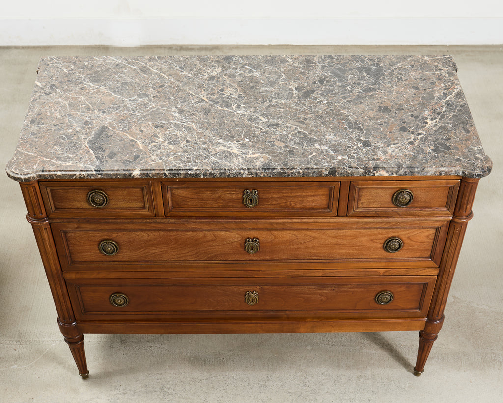 Pair of Louis XVI Style Marble Top Commodes Chest of Drawers