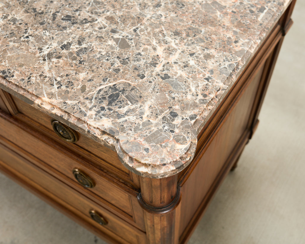 Pair of Louis XVI Style Marble Top Commodes Chest of Drawers