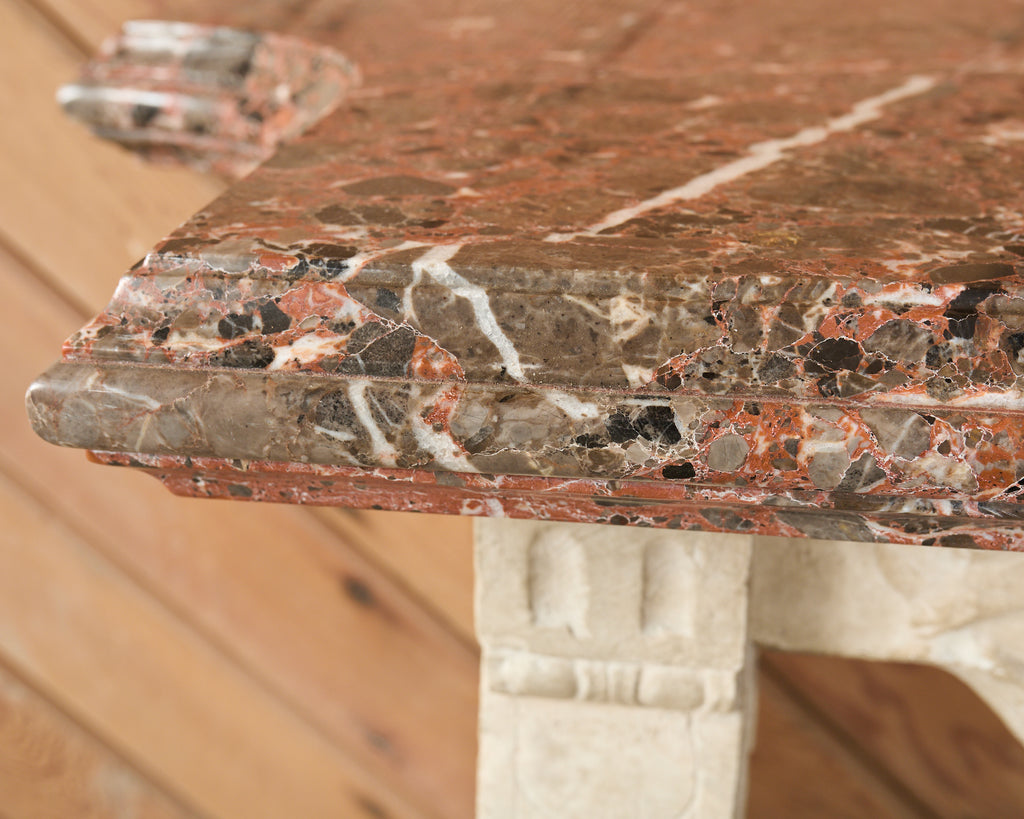 Pair of Dennis and Leen Hadrian Stone Marble Top Wall Consoles