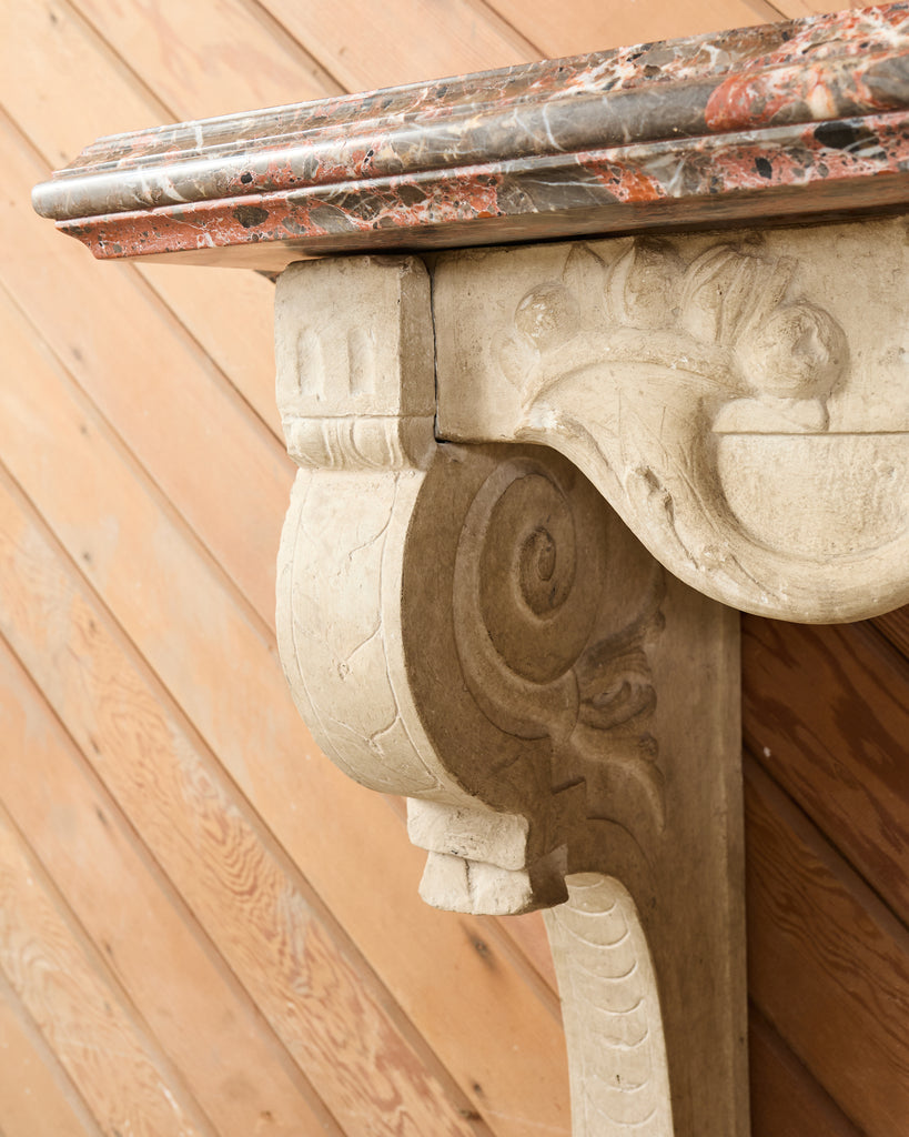 Pair of Dennis and Leen Hadrian Stone Marble Top Wall Consoles