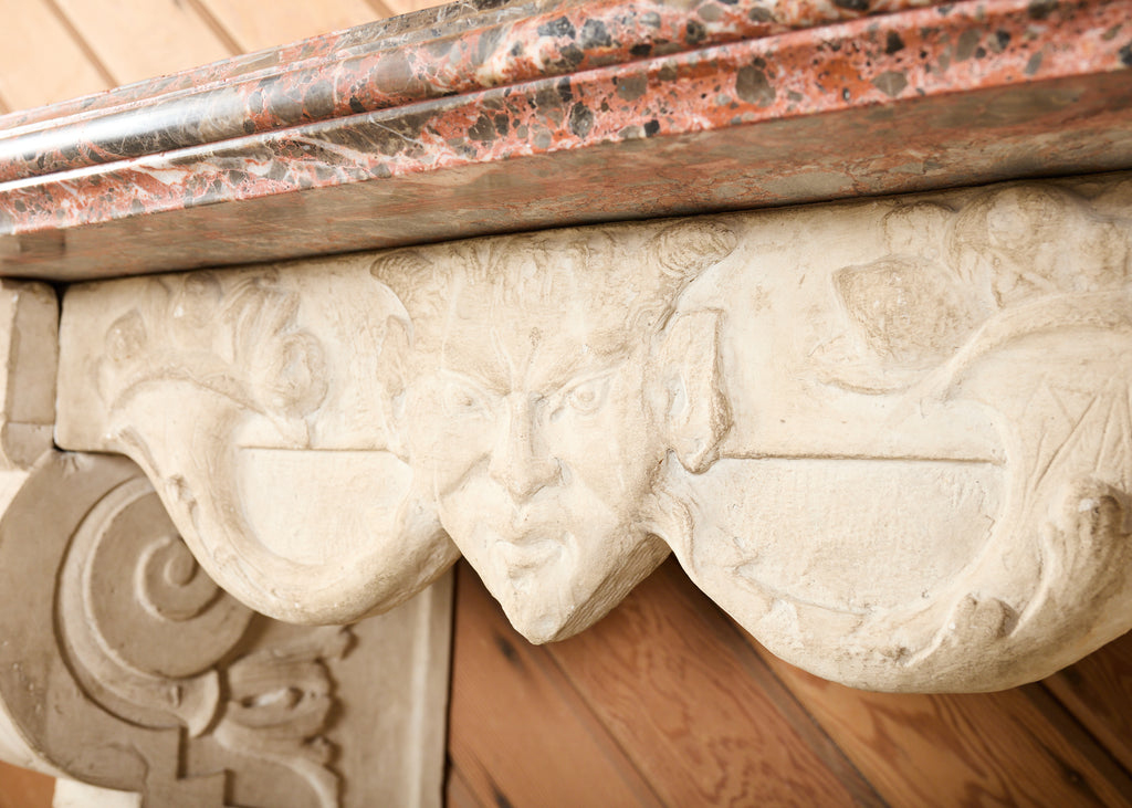 Pair of Dennis and Leen Hadrian Stone Marble Top Wall Consoles