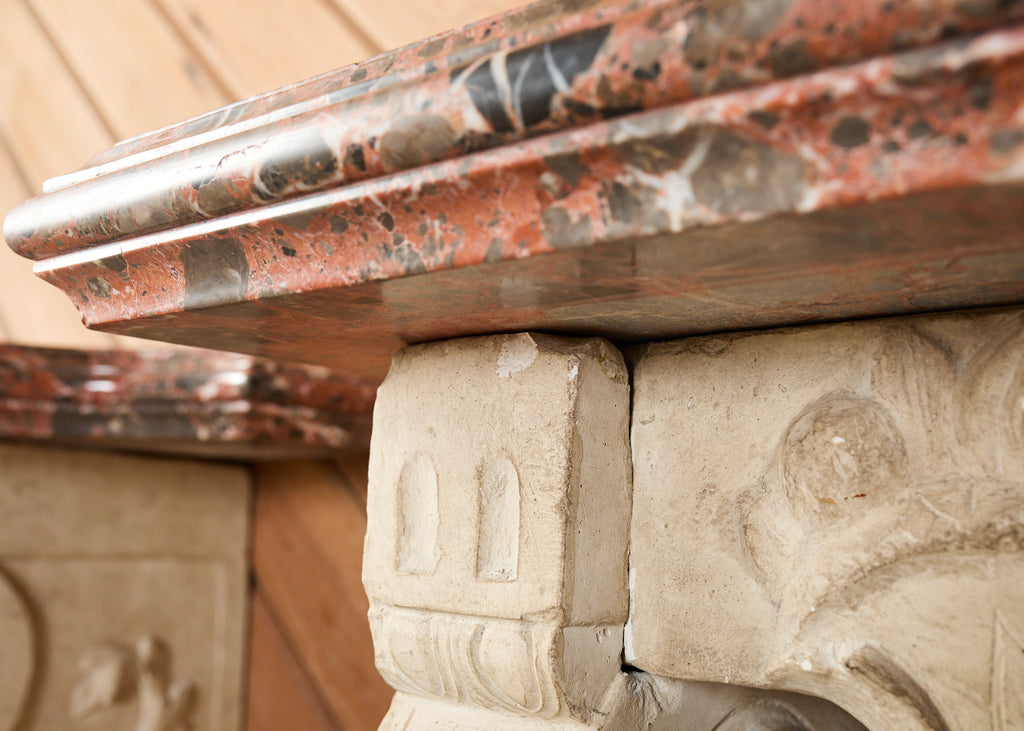 Pair of Dennis and Leen Hadrian Stone Marble Top Wall Consoles