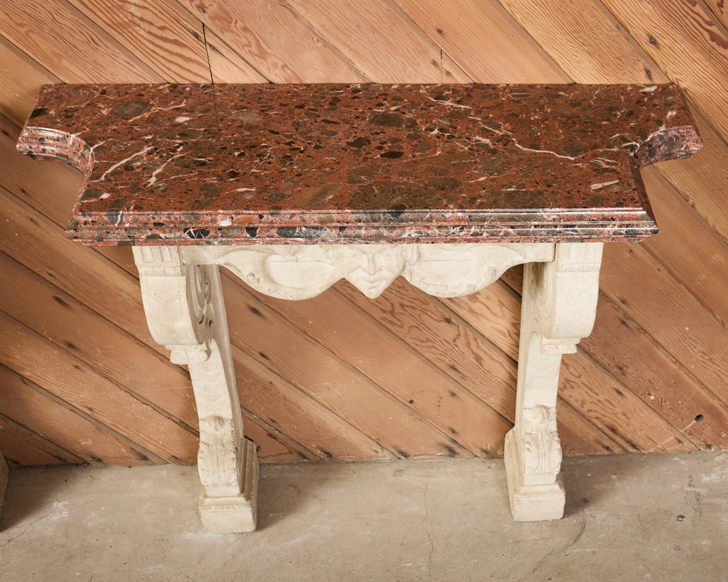 Pair of Dennis and Leen Hadrian Stone Marble Top Wall Consoles