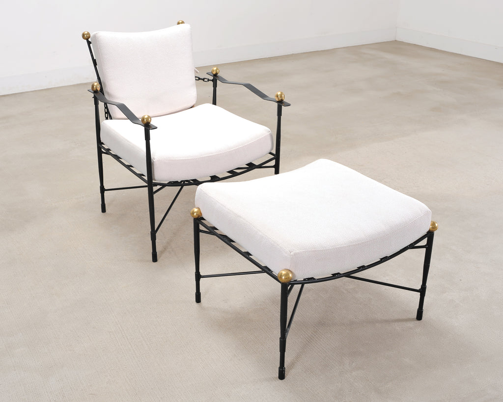 Pair of Mario Papperzini Amalfi Iron Lounge Chairs and Ottomans