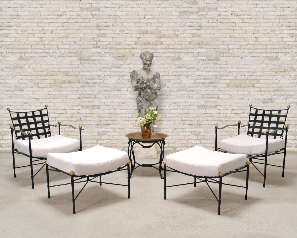 Pair of Mario Papperzini Amalfi Iron Lounge Chairs and Ottomans