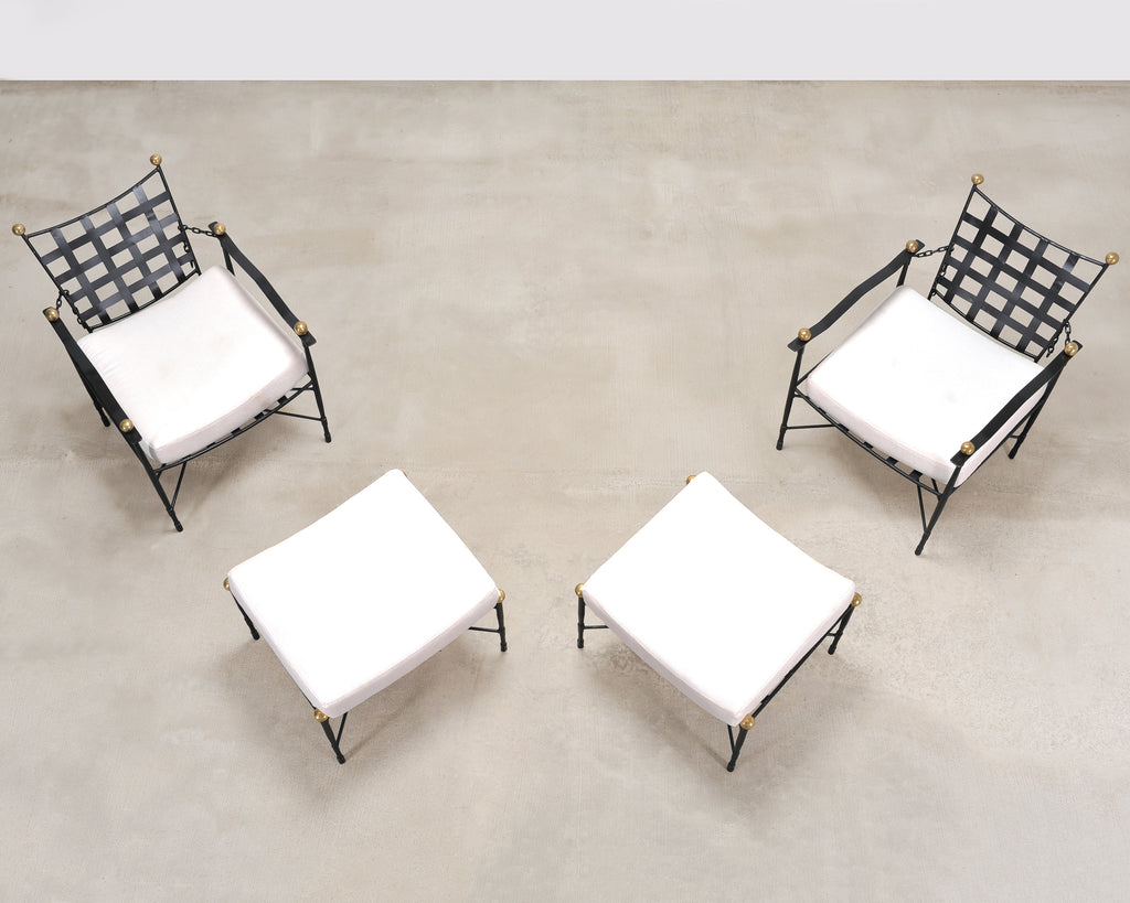 Pair of Mario Papperzini Amalfi Iron Lounge Chairs and Ottomans