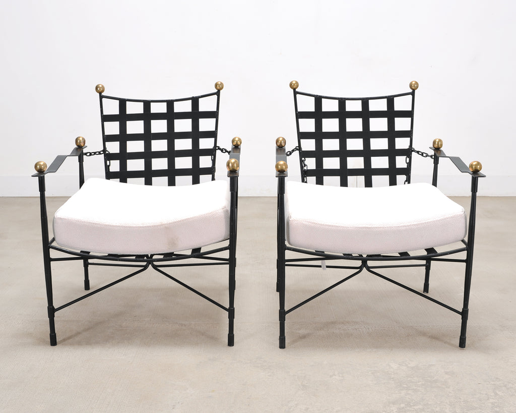 Pair of Mario Papperzini Amalfi Iron Lounge Chairs and Ottomans