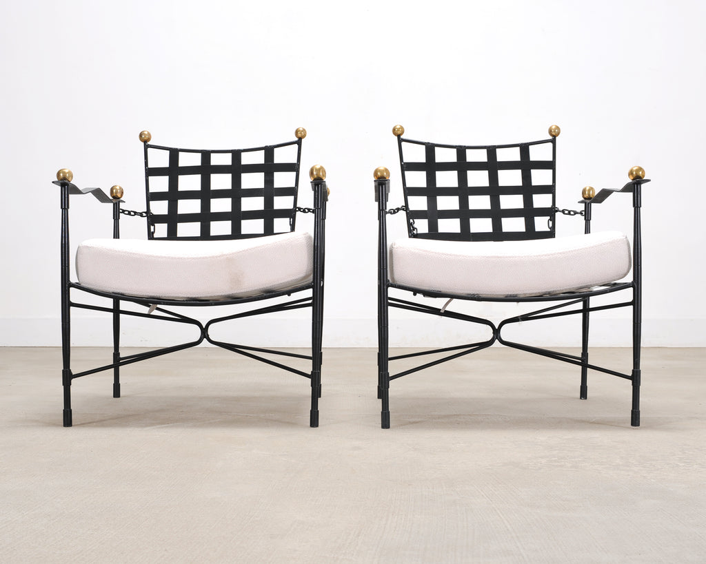 Pair of Mario Papperzini Amalfi Iron Lounge Chairs and Ottomans